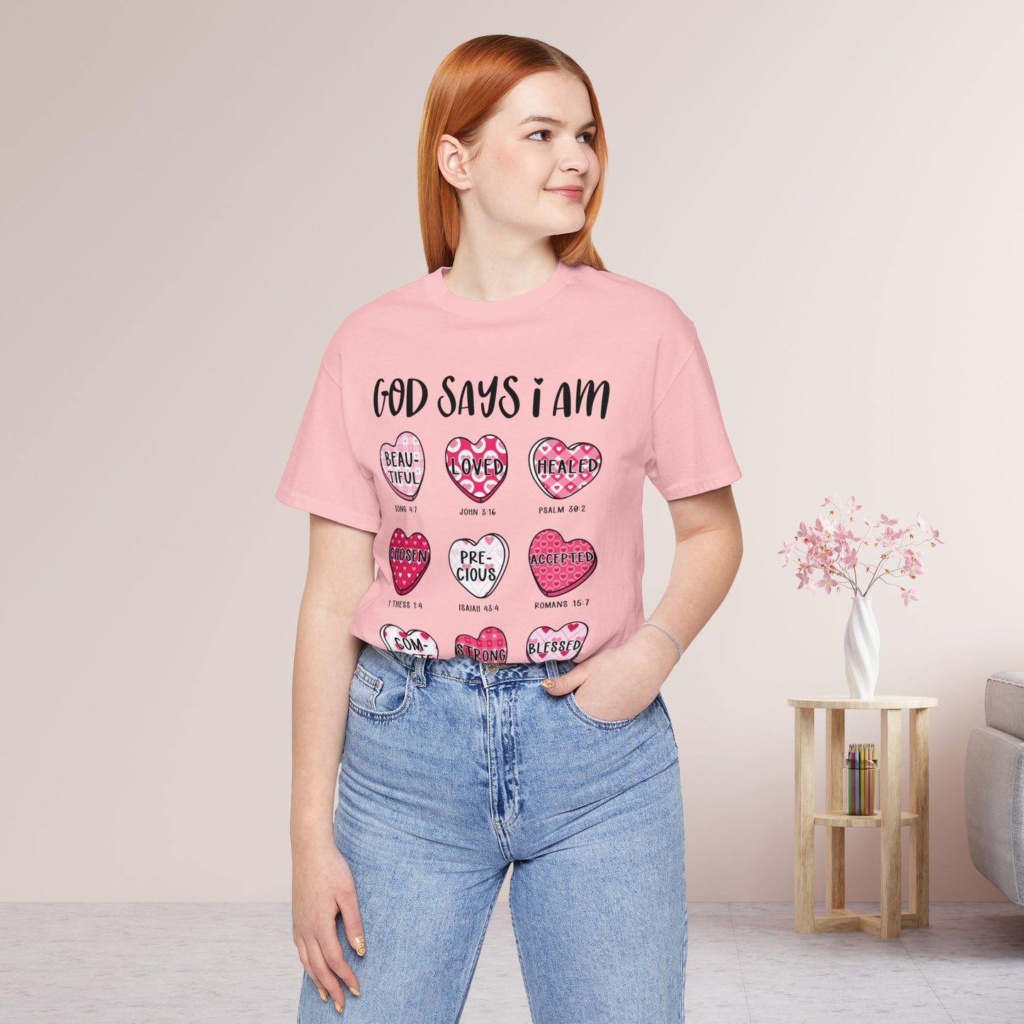 God Says I Am... Soft Cotton Tee - Christian Valentine's Day Tee