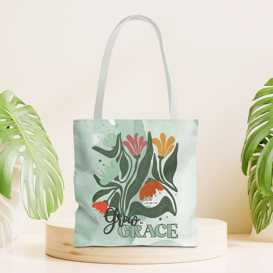 Grow in Grace Tote Bag - Christian Tote Bag