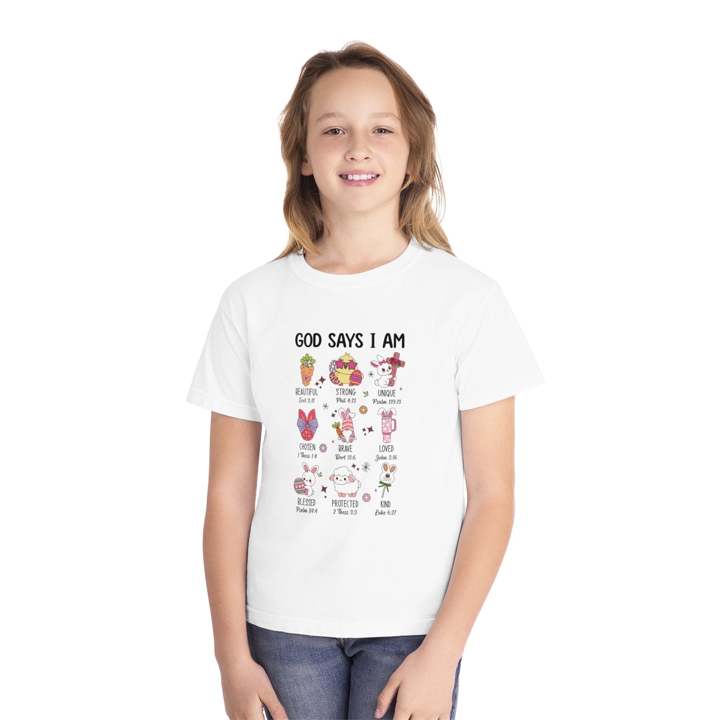 God Says I Am... Comfort Colors Youth Shirt - Christian Easter T-shirt