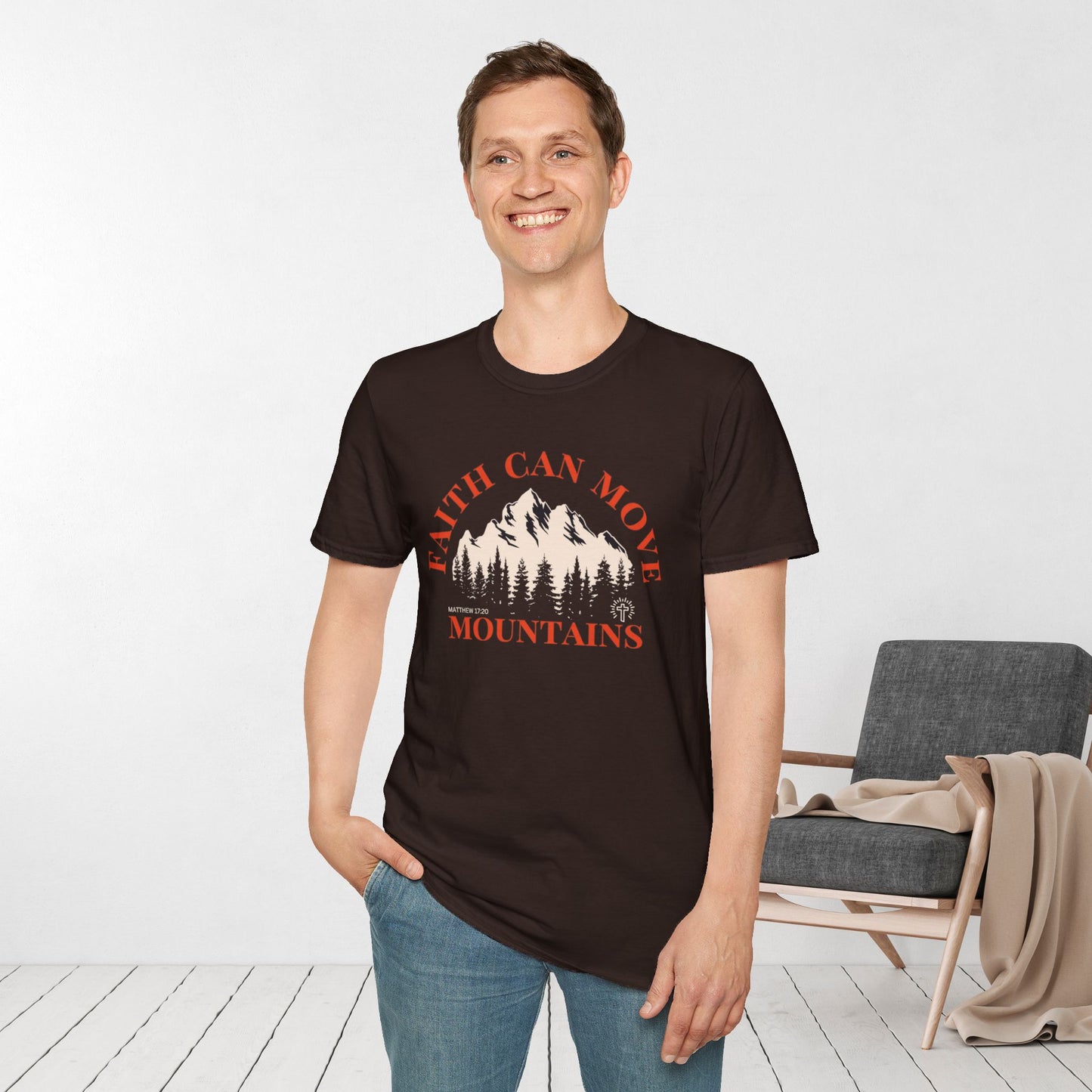 Faith Can Move Mountains Softstyle T-shirt - Matthew 17:20 Bible Verse Shirt