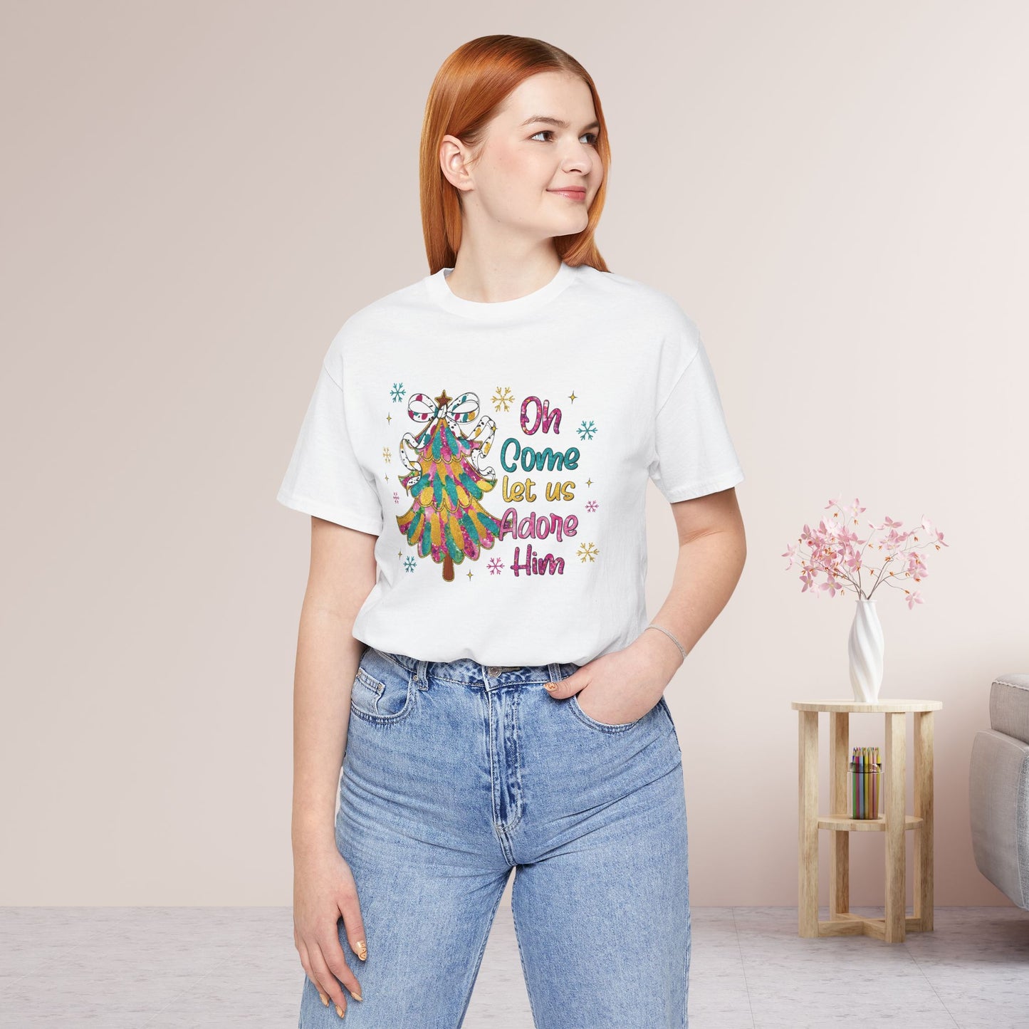 Oh Come Let Us Adore Him Soft Cotton Tee - Holiday Christian Shirt