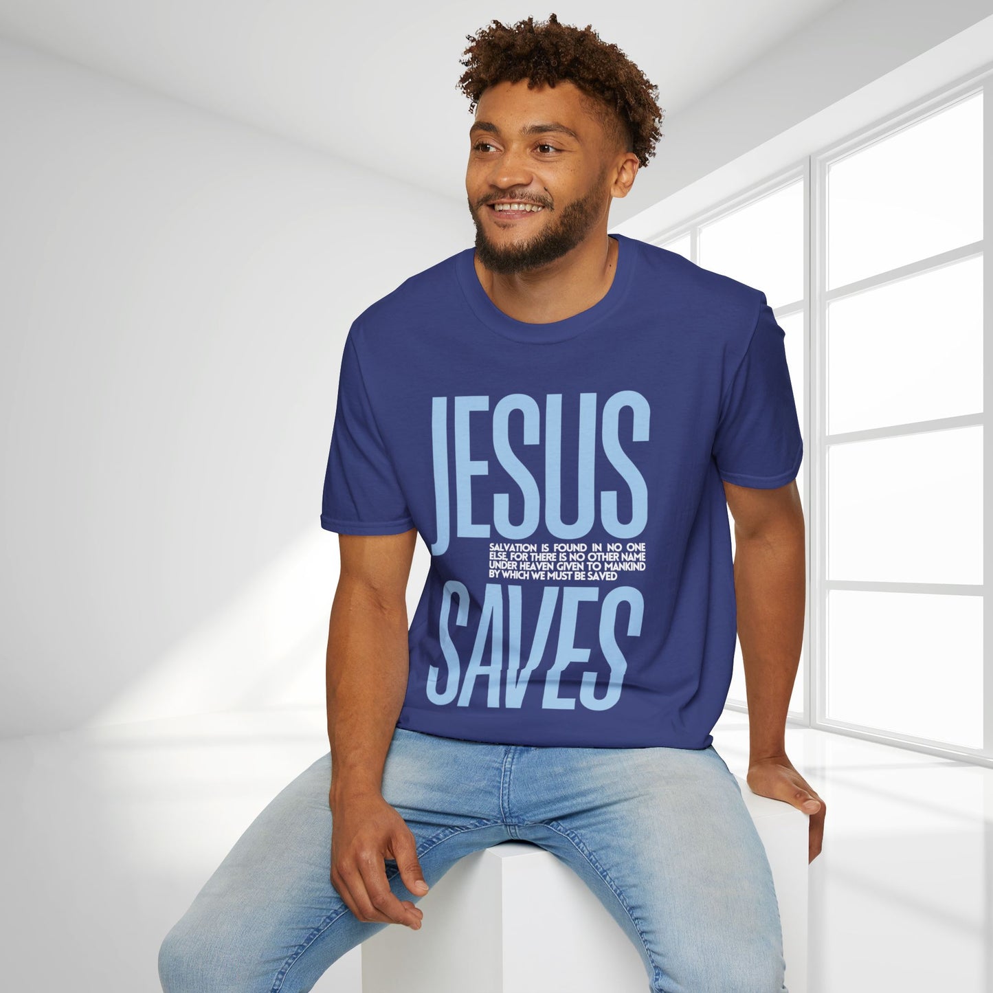 Trendy Jesus Saves Softstyle T-shirt - Acts 4:12 Bible Verse Christian T-shirt