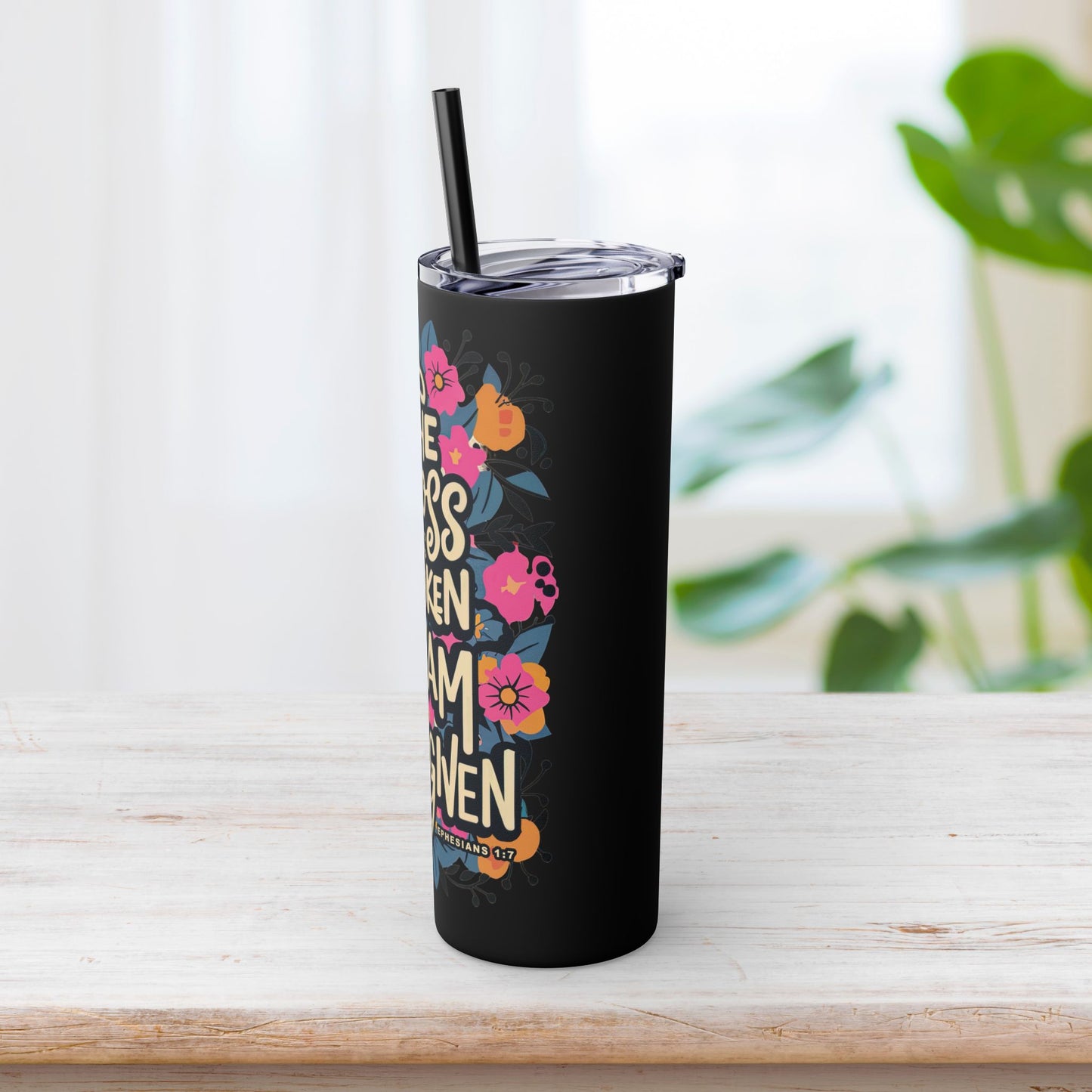 The Cross Has Spoken I Am Forgiven Skinny Tumbler with Straw - 20oz