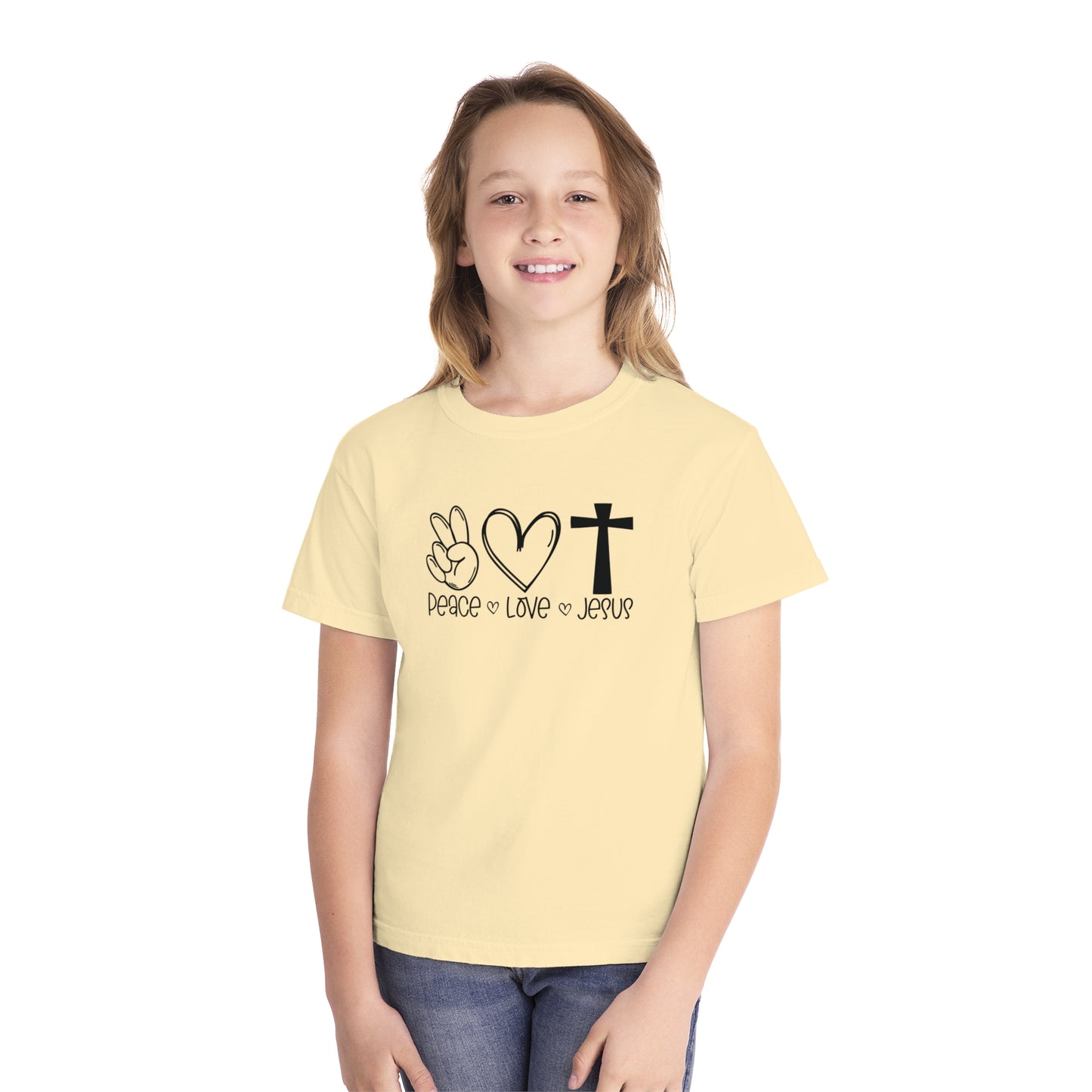 Peace Love Jesus Comfort Colors Youth Christian Tee