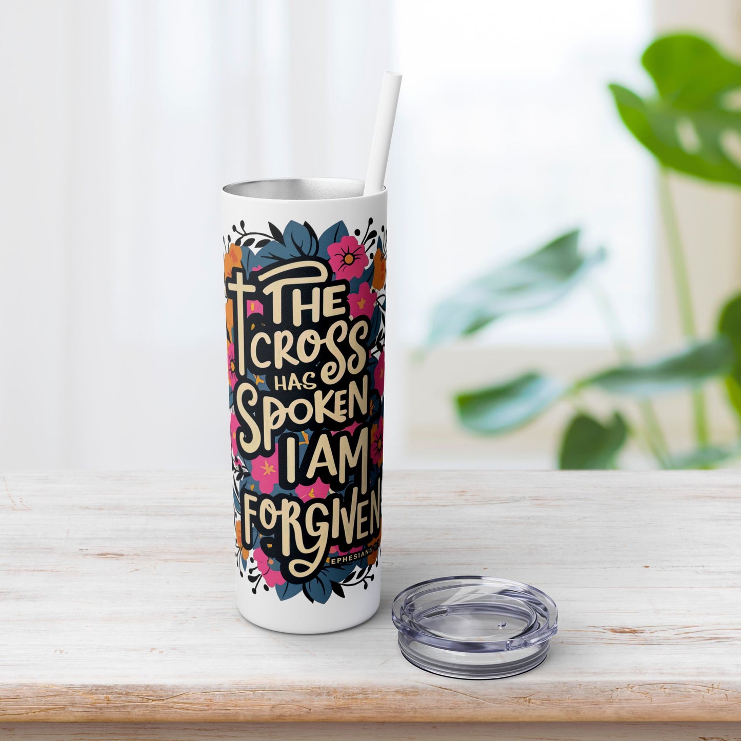 The Cross Has Spoken I Am Forgiven Skinny Tumbler with Straw - 20oz