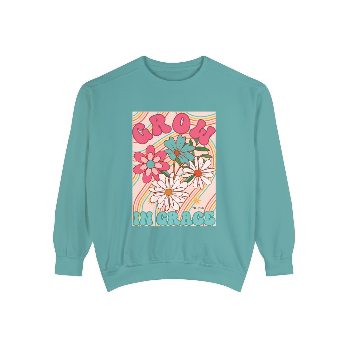 Comfort Colors Groovy Grow in Grace Sweatshirt - Bible Verse Shirt 2 Peter 3:18