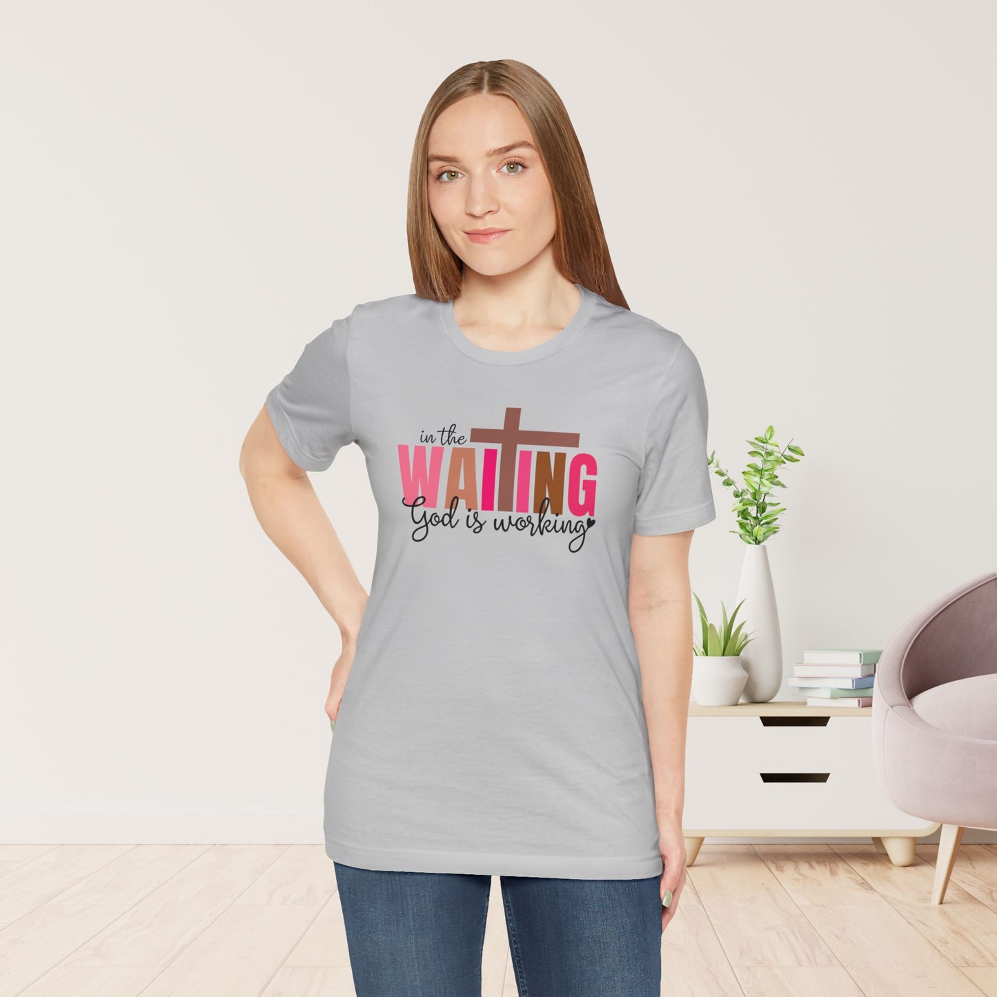 Pink In the Waiting God is Working Christian Soft Cotton Tee