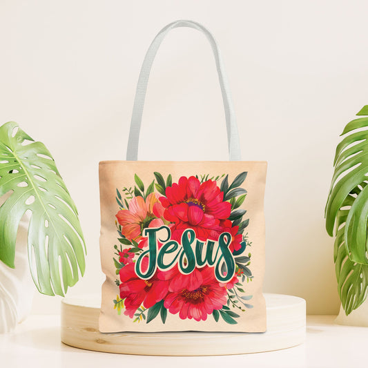 Floral Jesus Tote Bag - Christian Tote Bag - 16"