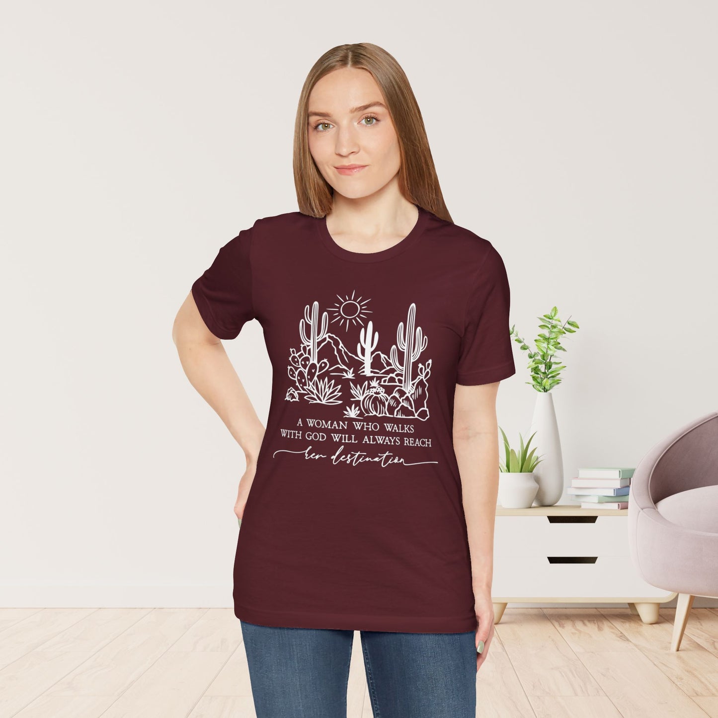 A Woman Who Walks With God Will Always Reach Her Destination Soft Cotton Tee - Christian Tee