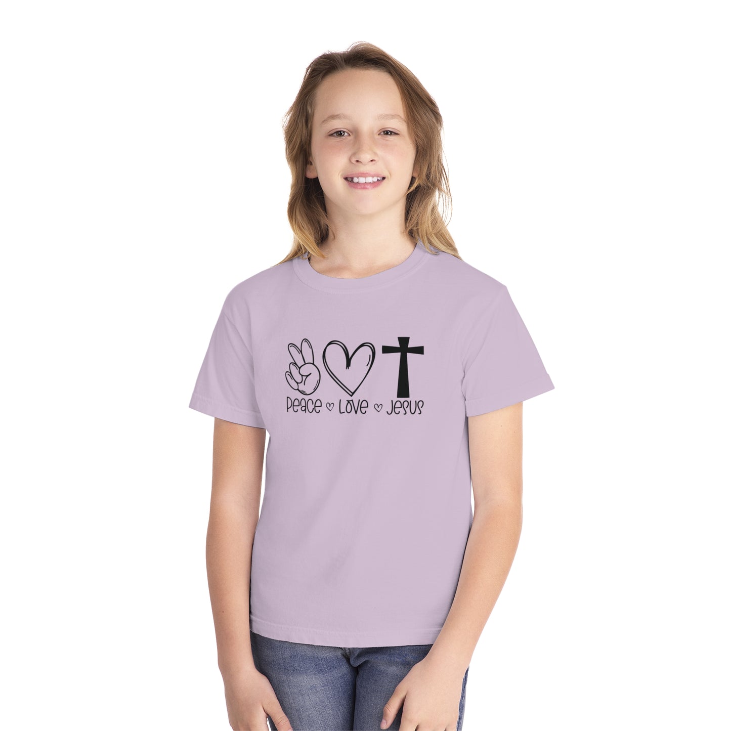 Peace Love Jesus Comfort Colors Youth Christian Tee