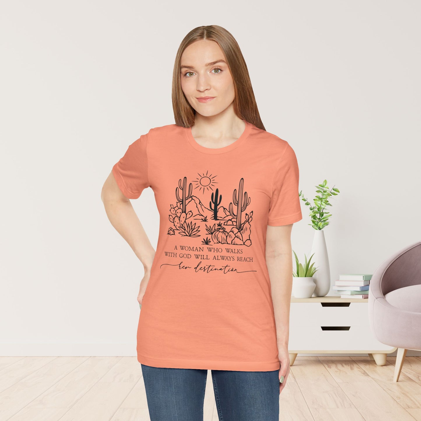 A Woman Who Walks With God Will Always Reach Her Destination Soft Cotton Tee - Christian T-shirt