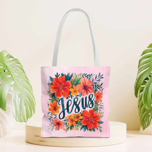 Floral Jesus Tote Bag - Christian Tote Bag - 16"