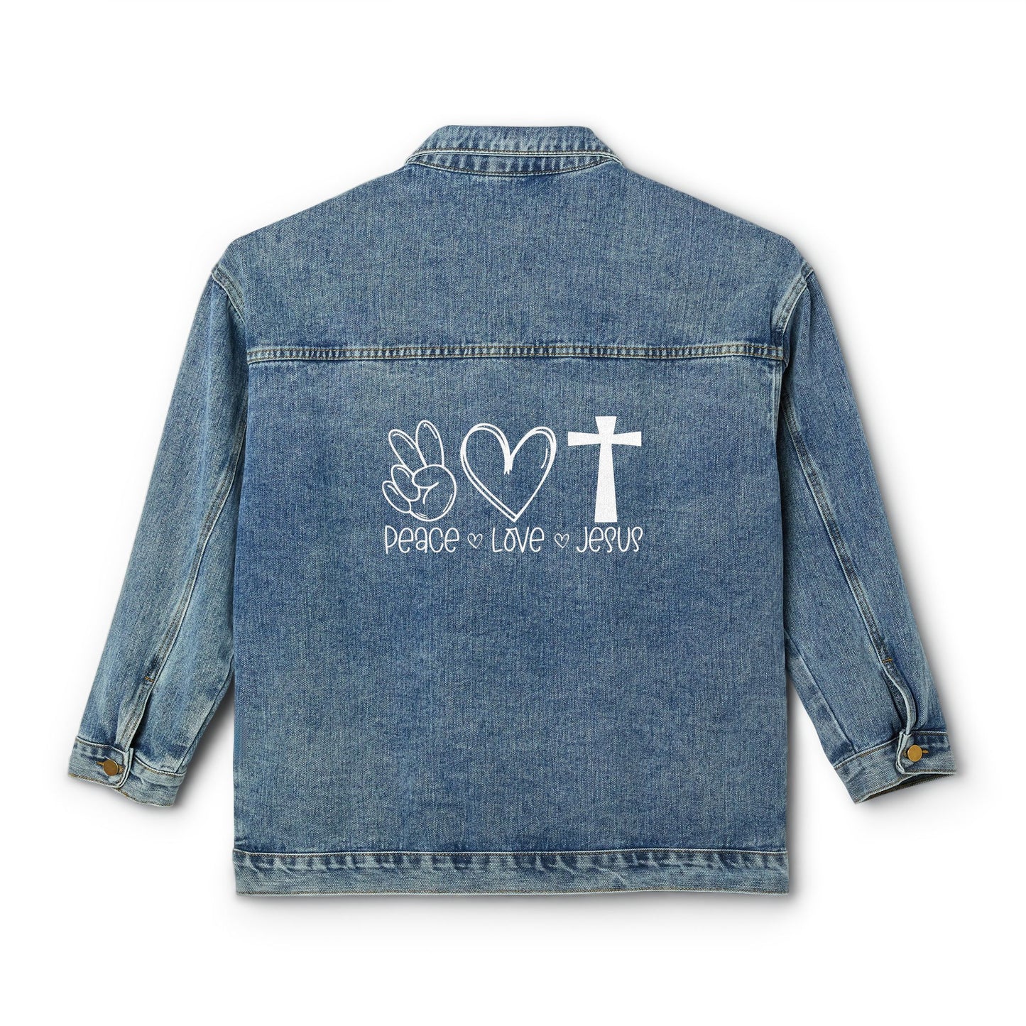 Peace Love Jesus Women's Denim Jacket - Christian Denim Jacket