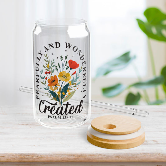 Fearfully And Wonderfully Created Sipper Glass with Bamboo Lid & Straw - 16 oz