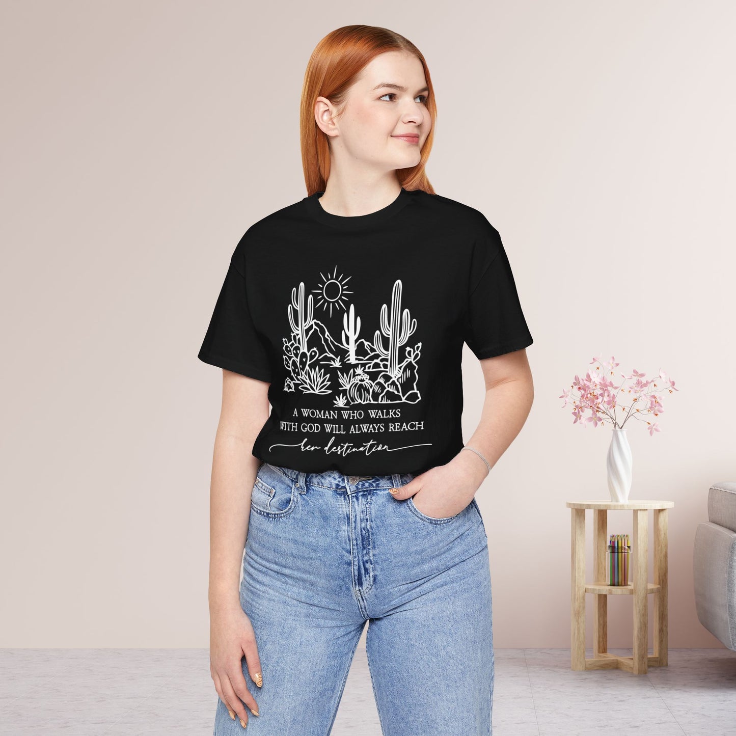 A Woman Who Walks With God Will Always Reach Her Destination Soft Cotton Tee - Christian Tee