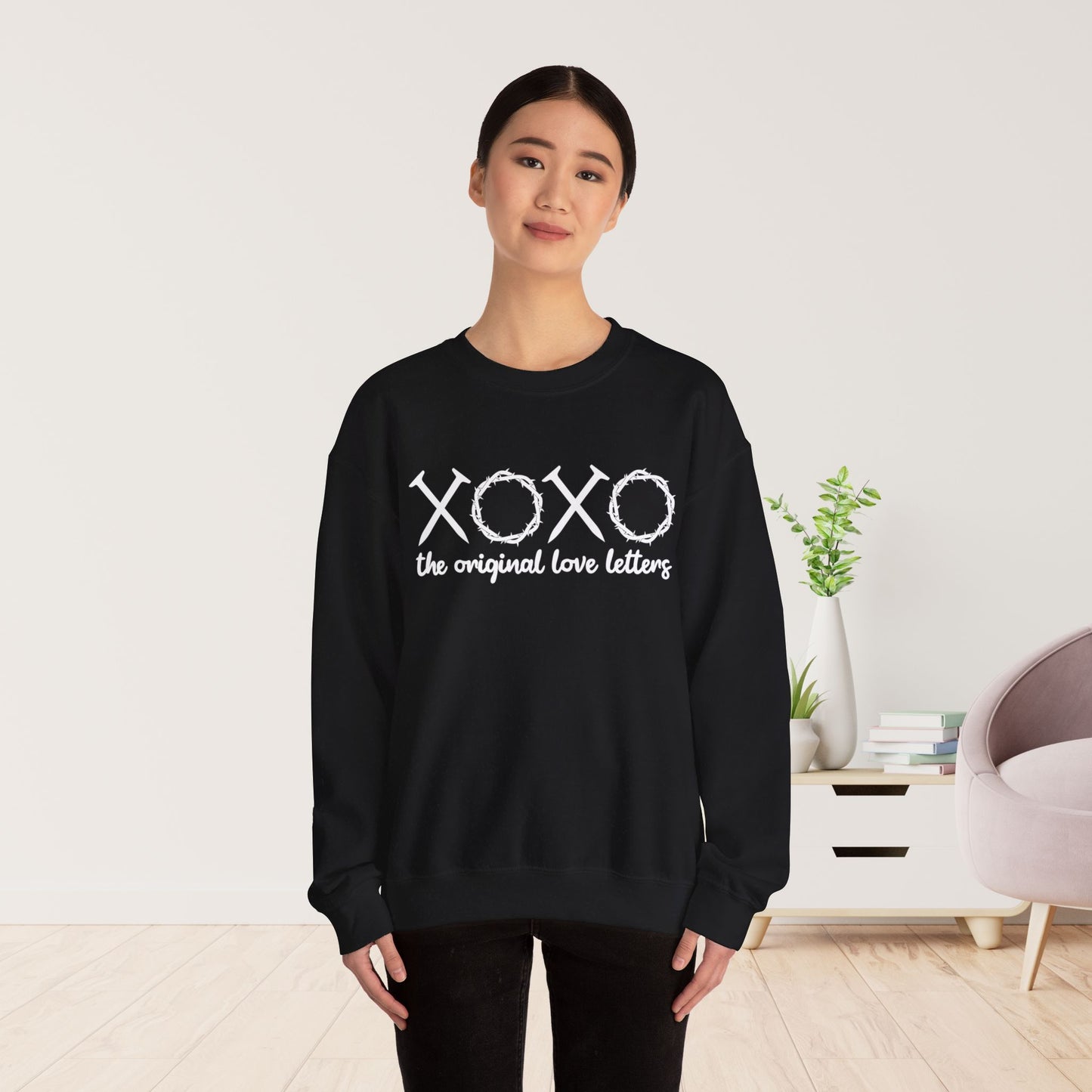 XOXO The Original Love Letters Bible Verse Romans 5:8 Sweatshirt