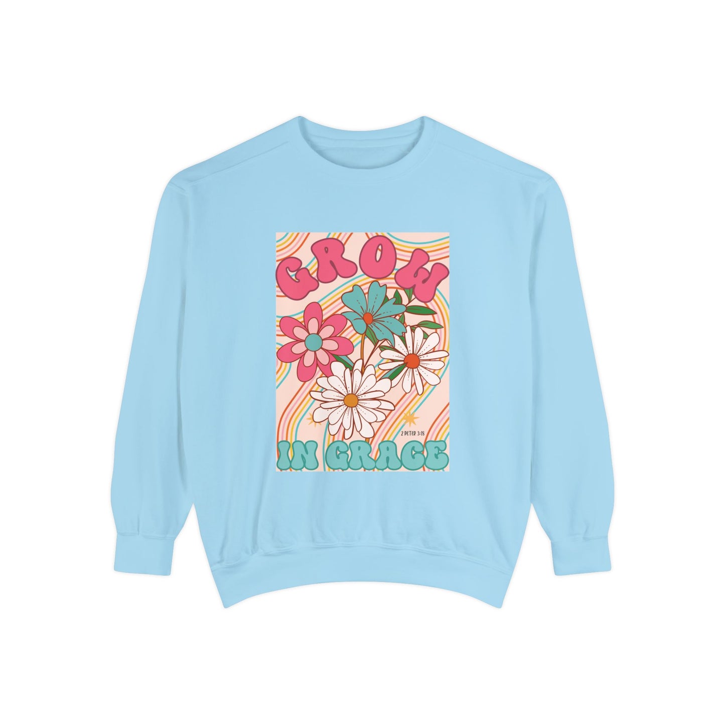 Comfort Colors Groovy Grow in Grace Sweatshirt - Bible Verse Shirt 2 Peter 3:18