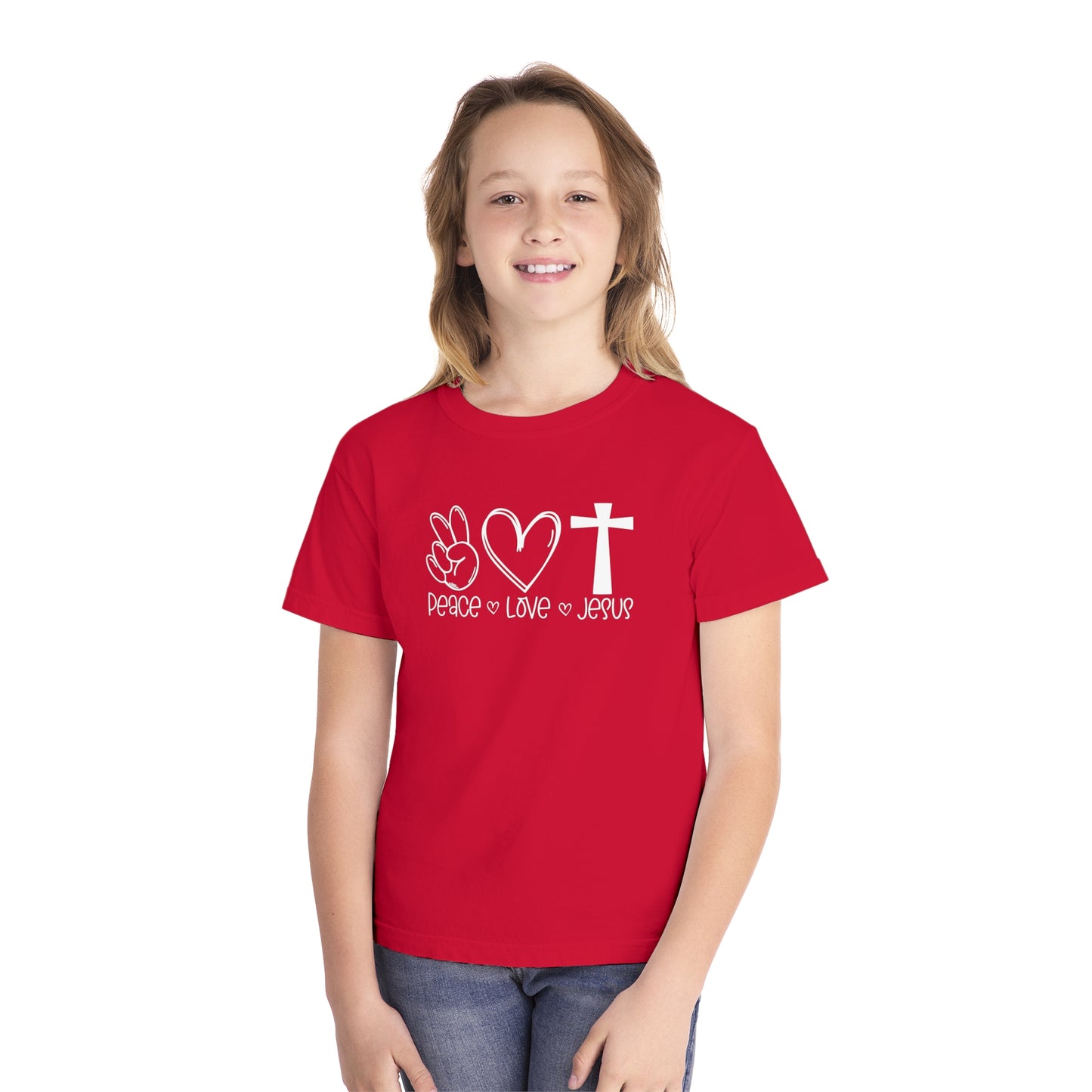 Peace Love Jesus Comfort Colors Youth Christian Shirt