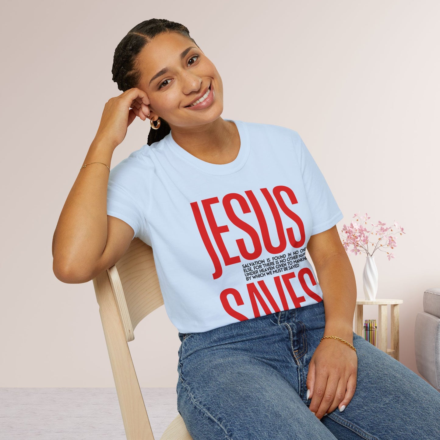 Trendy Jesus Saves Softstyle T-shirt - Acts 4:12 Bible Verse Christian T-shirt