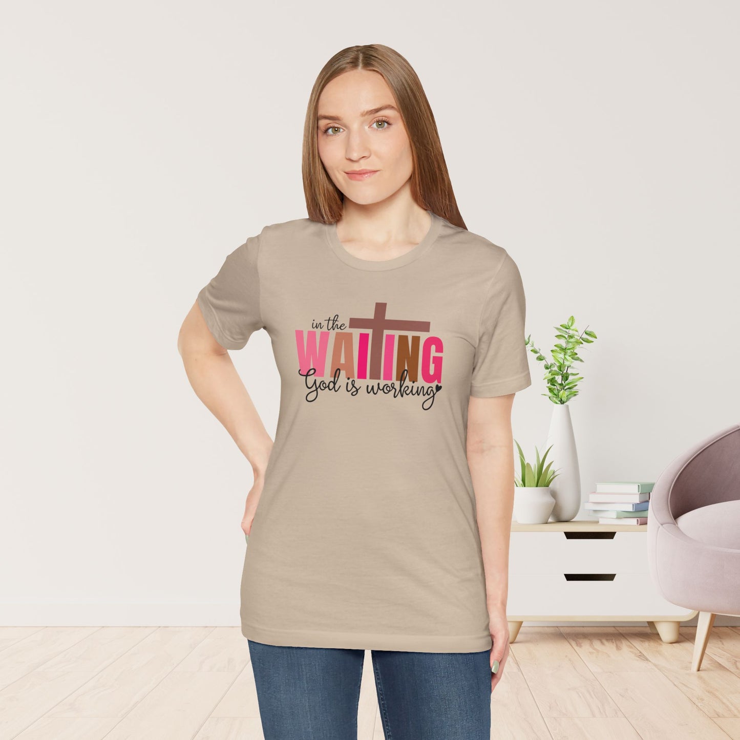 Pink In the Waiting God is Working Christian Soft Cotton Tee