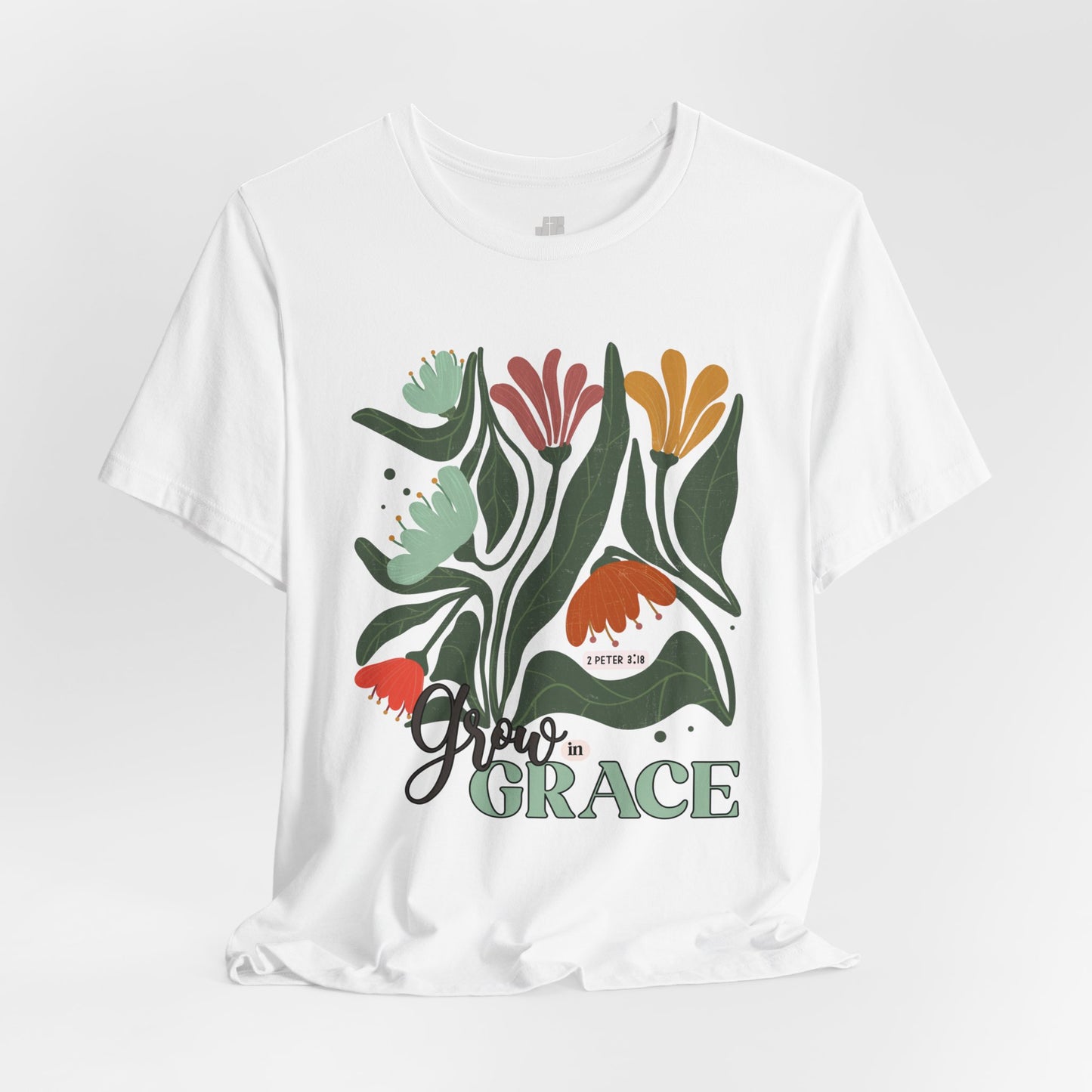 Floral Grow in Grace Soft Cotton Tee - Bible Verse T-shirt