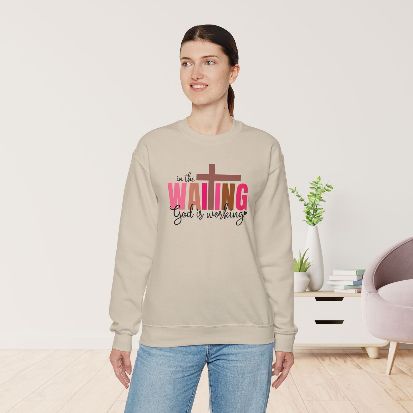 Pink In the Waiting God is Working Christian Sweatshirt