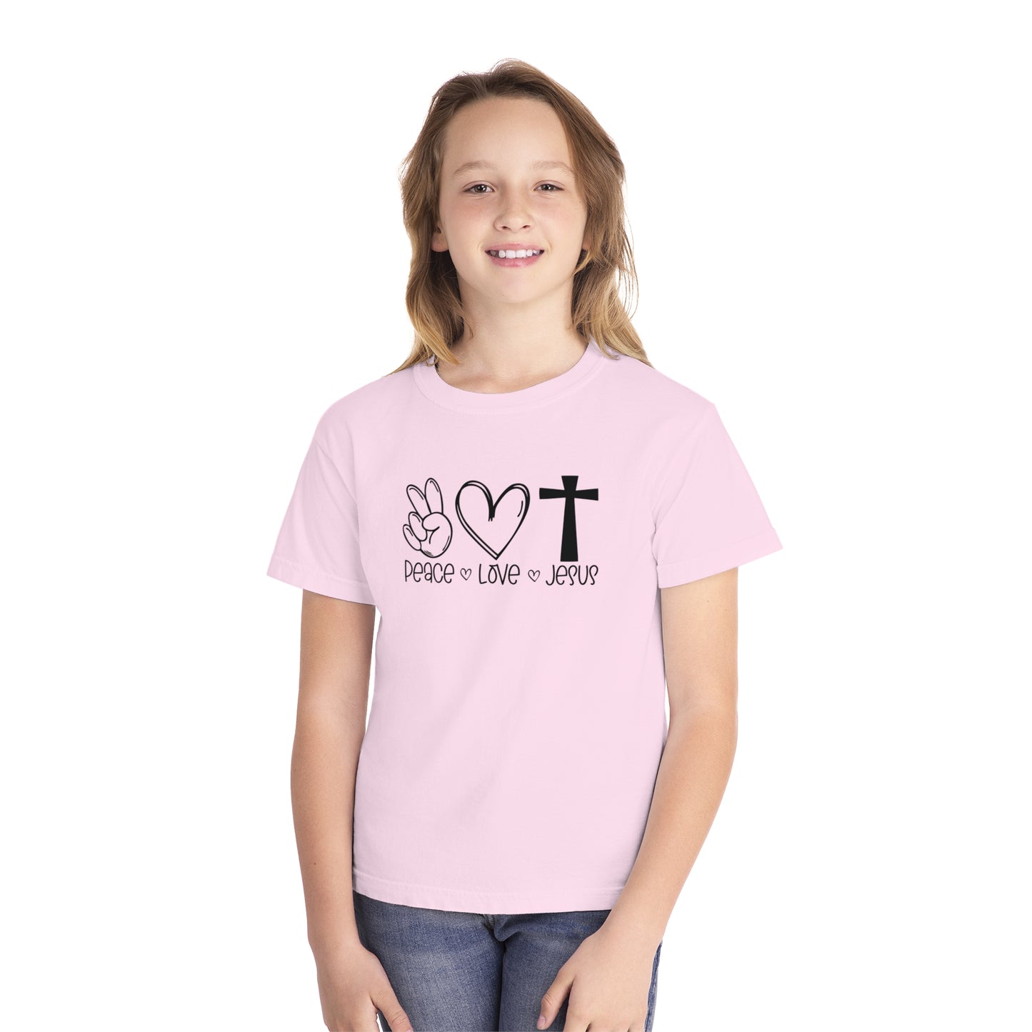 Peace Love Jesus Comfort Colors Youth Christian Tee