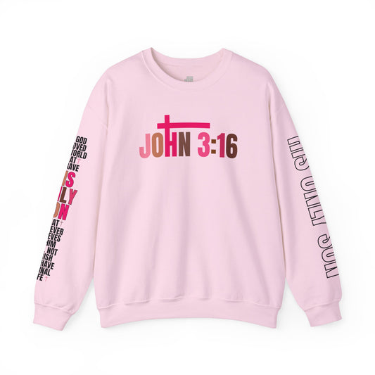 Pink His Only Son John 3:16 Bible Verse Christian Sweatshirt