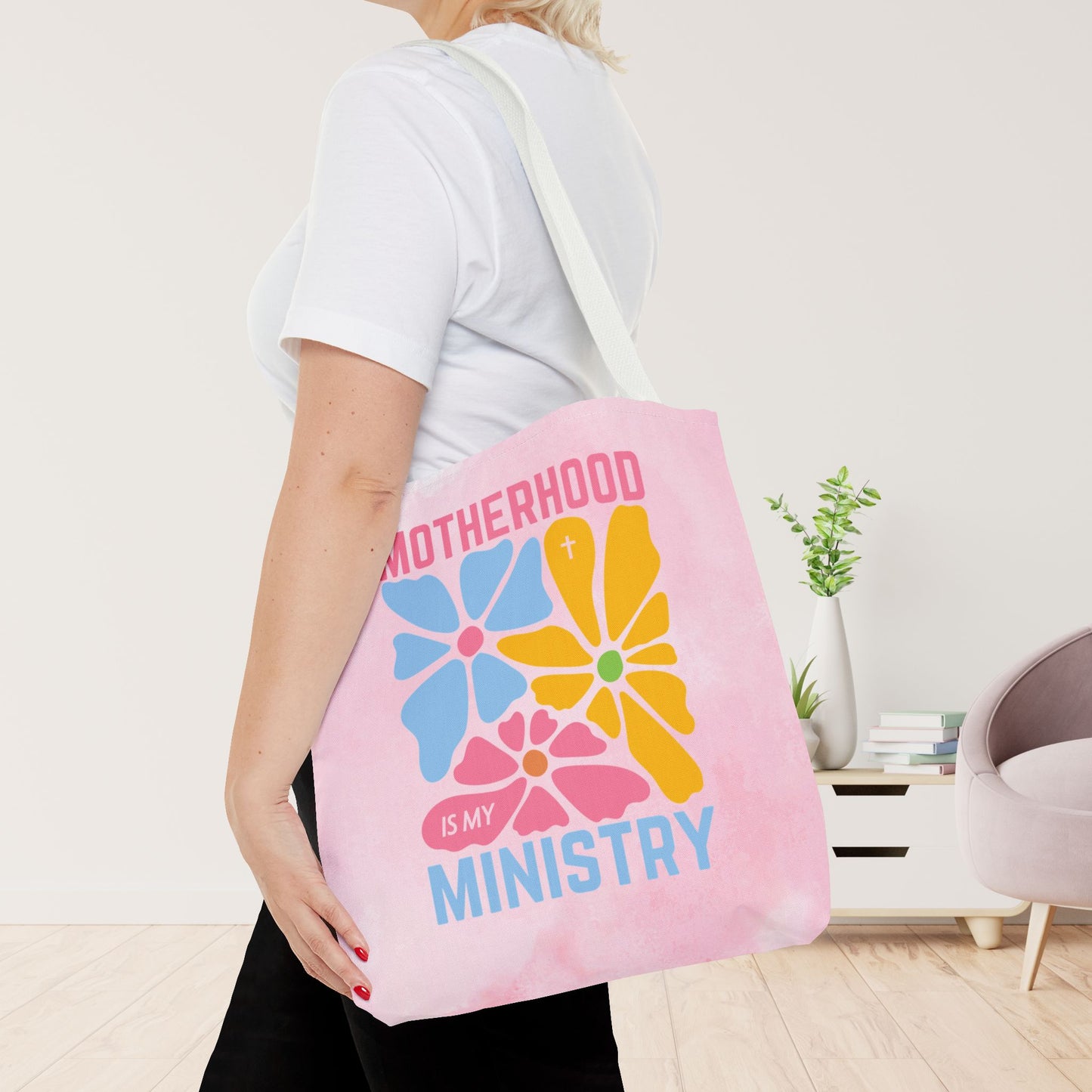 Motherhood Is My Ministry Christian Tote Bag - 16"