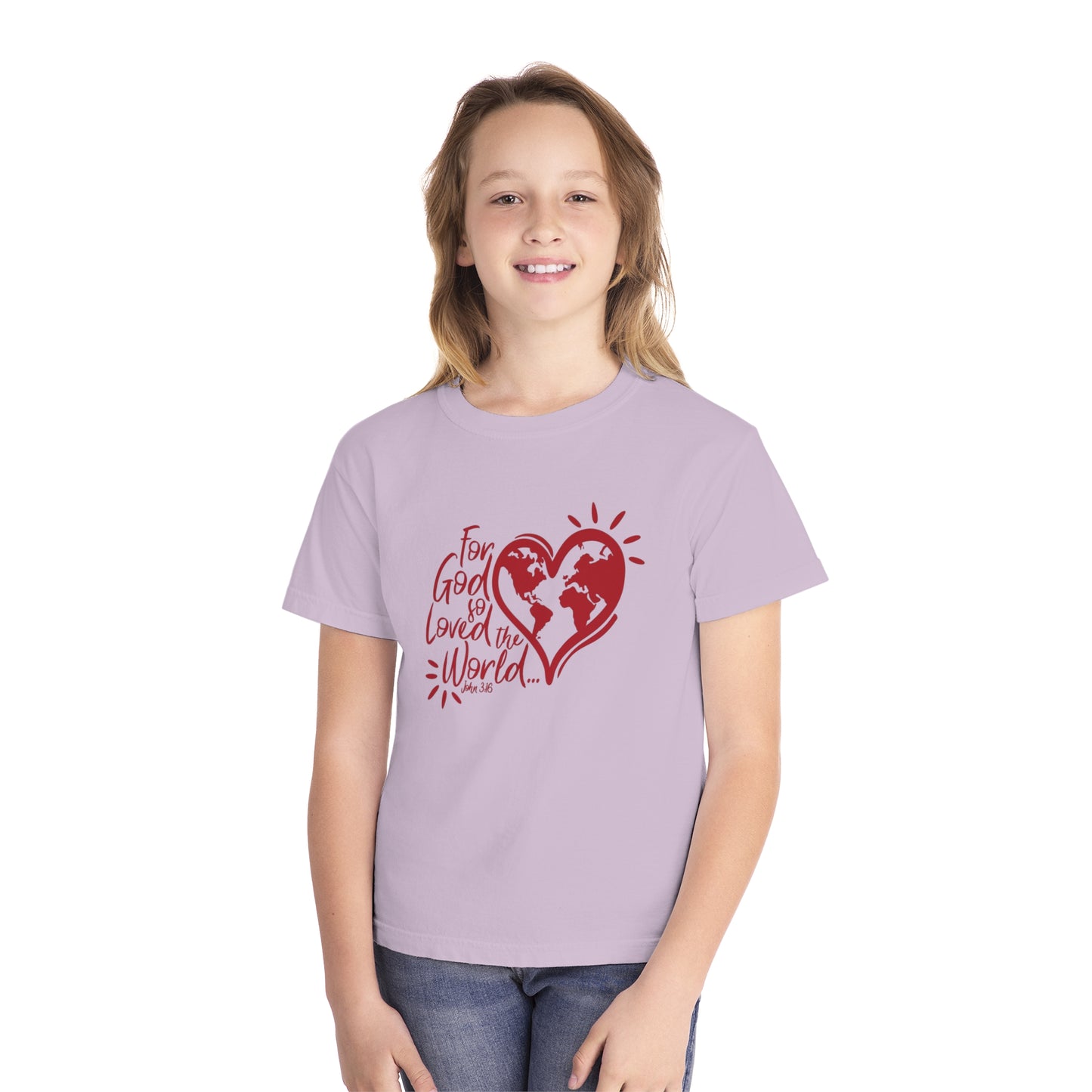 For God So Loved The World Comfort Colors Youth Christian Tee