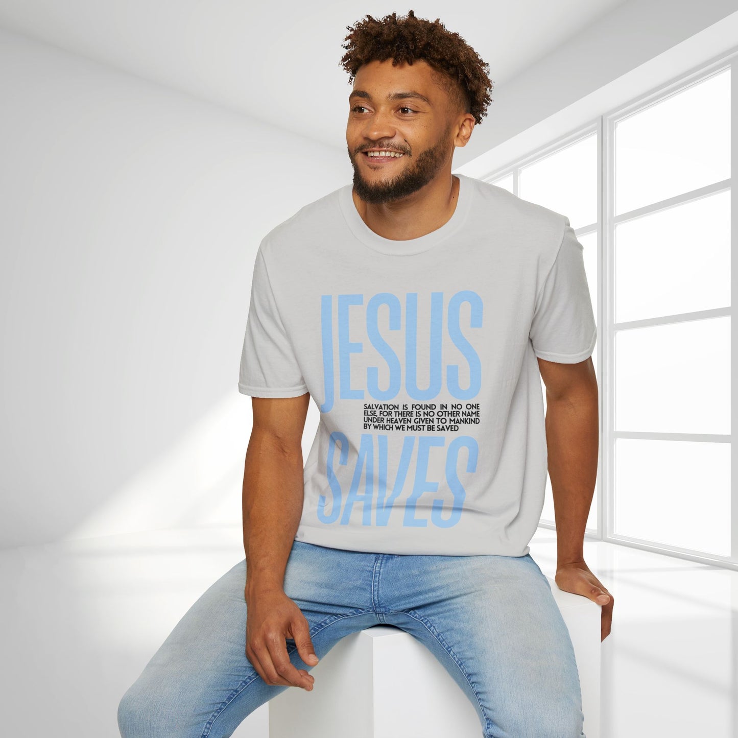 Trendy Jesus Saves Softstyle T-shirt - Acts 4:12 Bible Verse Christian T-shirt