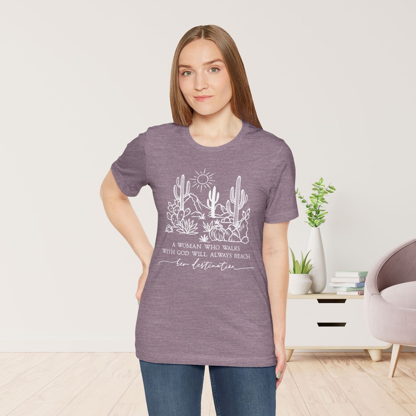 A Woman Who Walks With God Will Always Reach Her Destination Soft Cotton Tee - Christian Tee