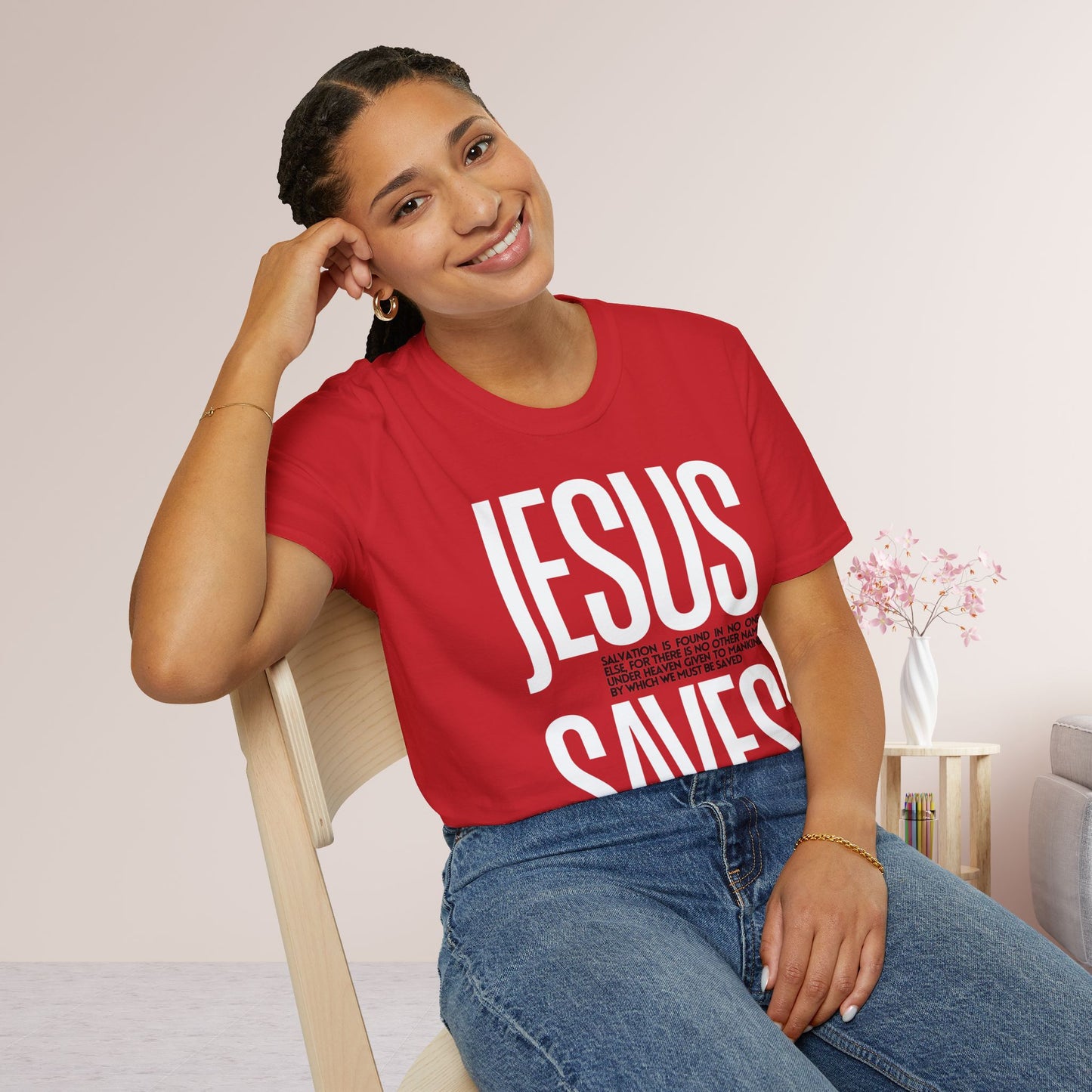 Trendy Jesus Saves Softstyle T-shirt - Acts 4:12 Bible Verse Christian T-shirt