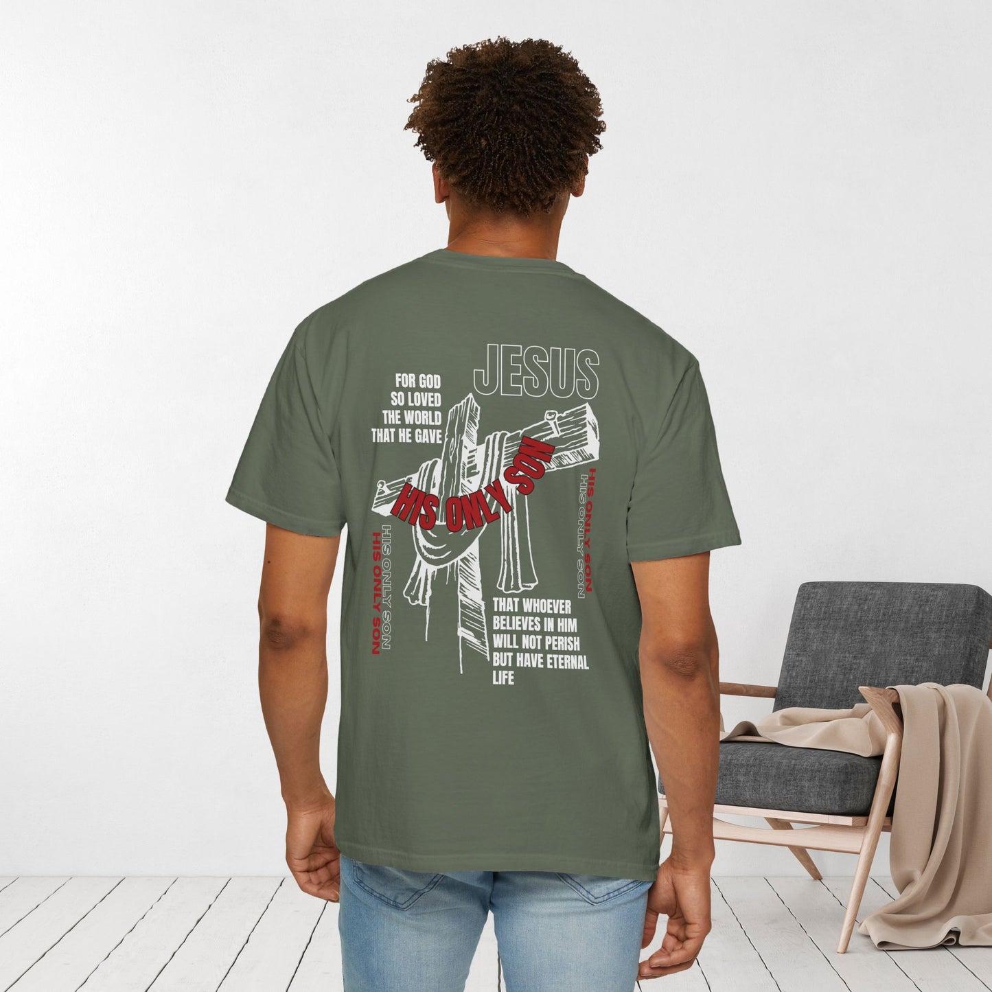 Comfort Colors Men's Bible Verse Shirt John 3:16