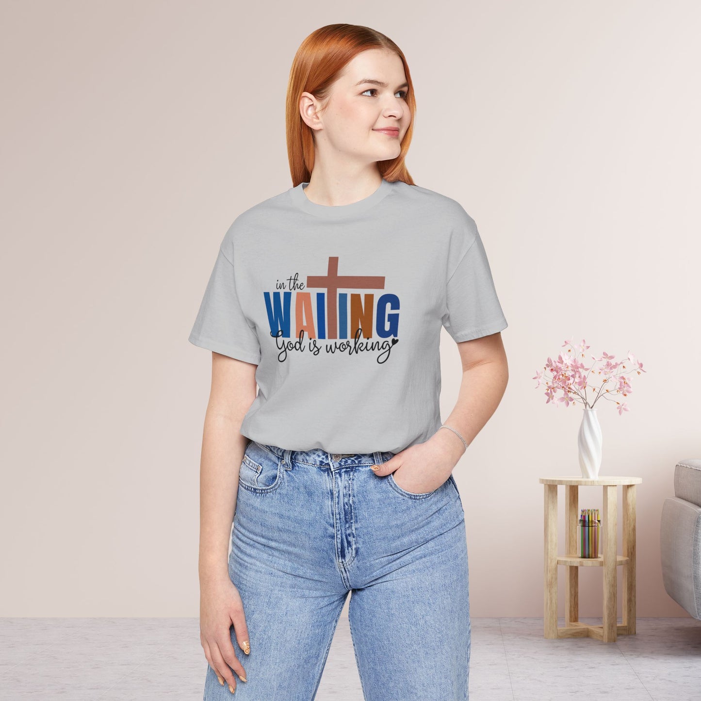 Blue In the Waiting God is Working Christian Soft Cotton Tee