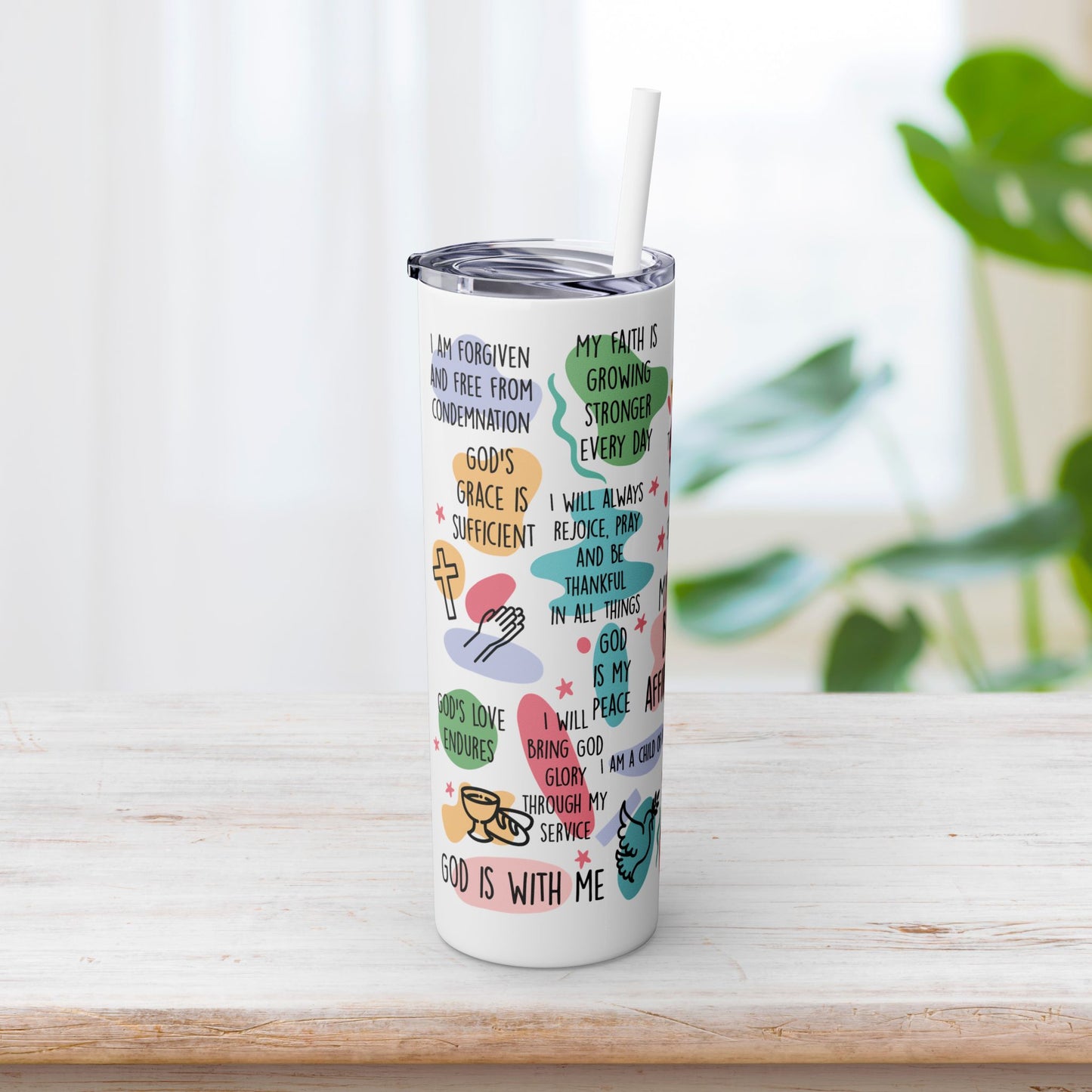 Christian Bible Affirmations Skinny Tumbler with Straw - 20oz