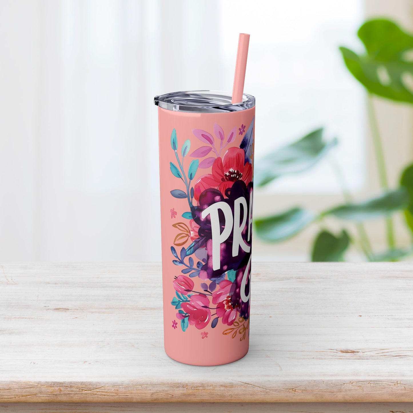 Praise God Skinny Tumbler with Straw - 20oz