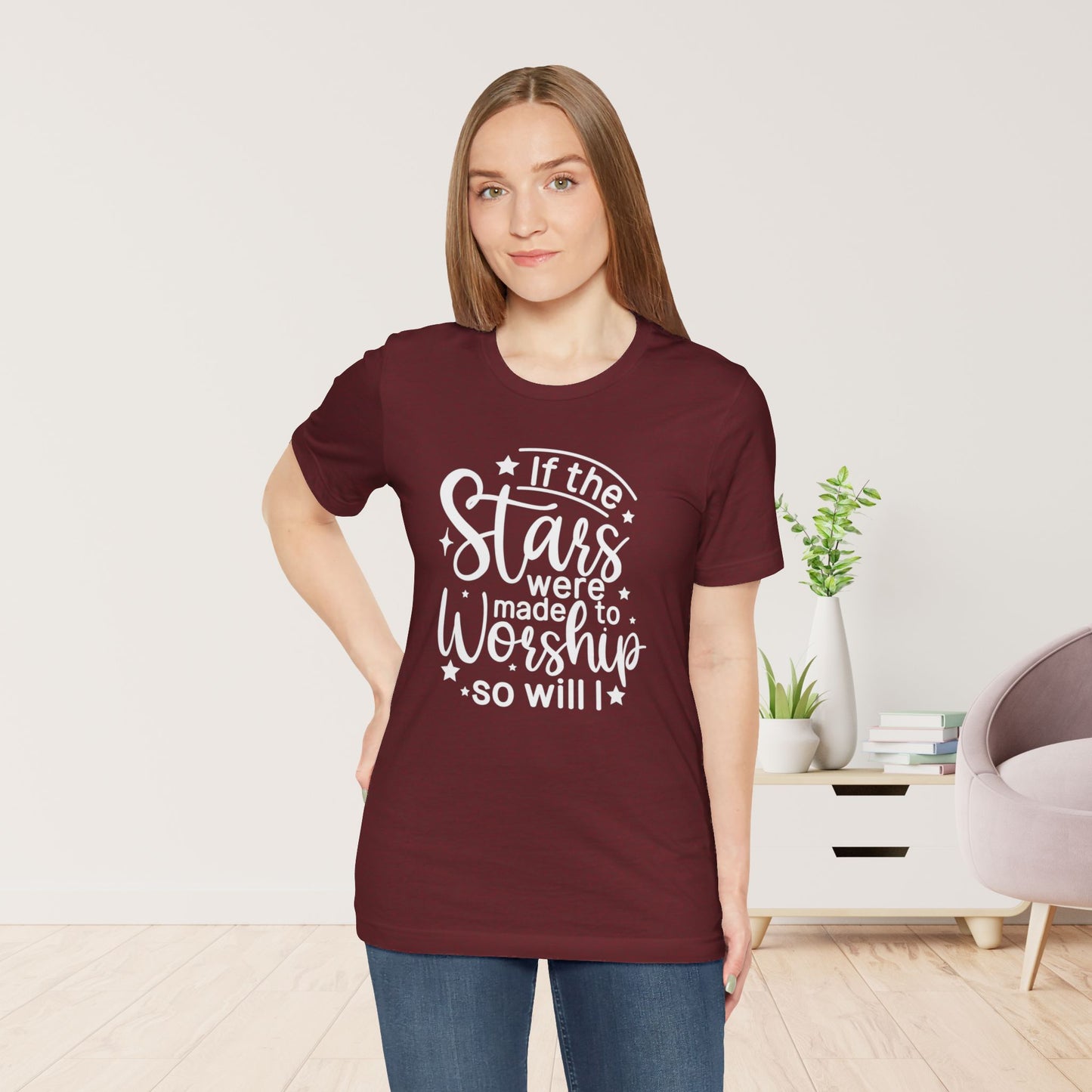 If The Stars Were Made To Worship So Will I Soft Cotton Tee - Christian Shirt