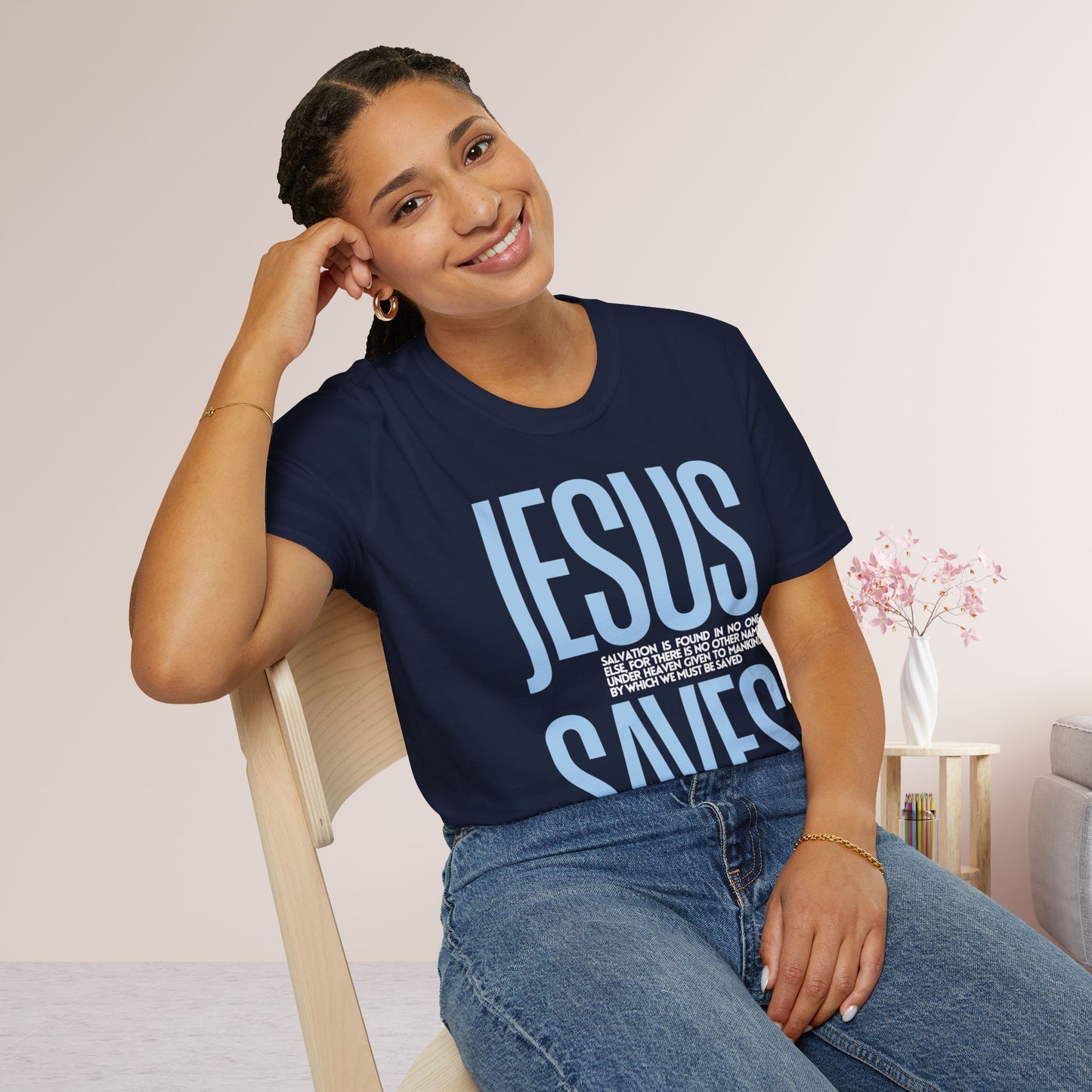 Trendy Jesus Saves Softstyle T-shirt - Acts 4:12 Bible Verse Christian T-shirt