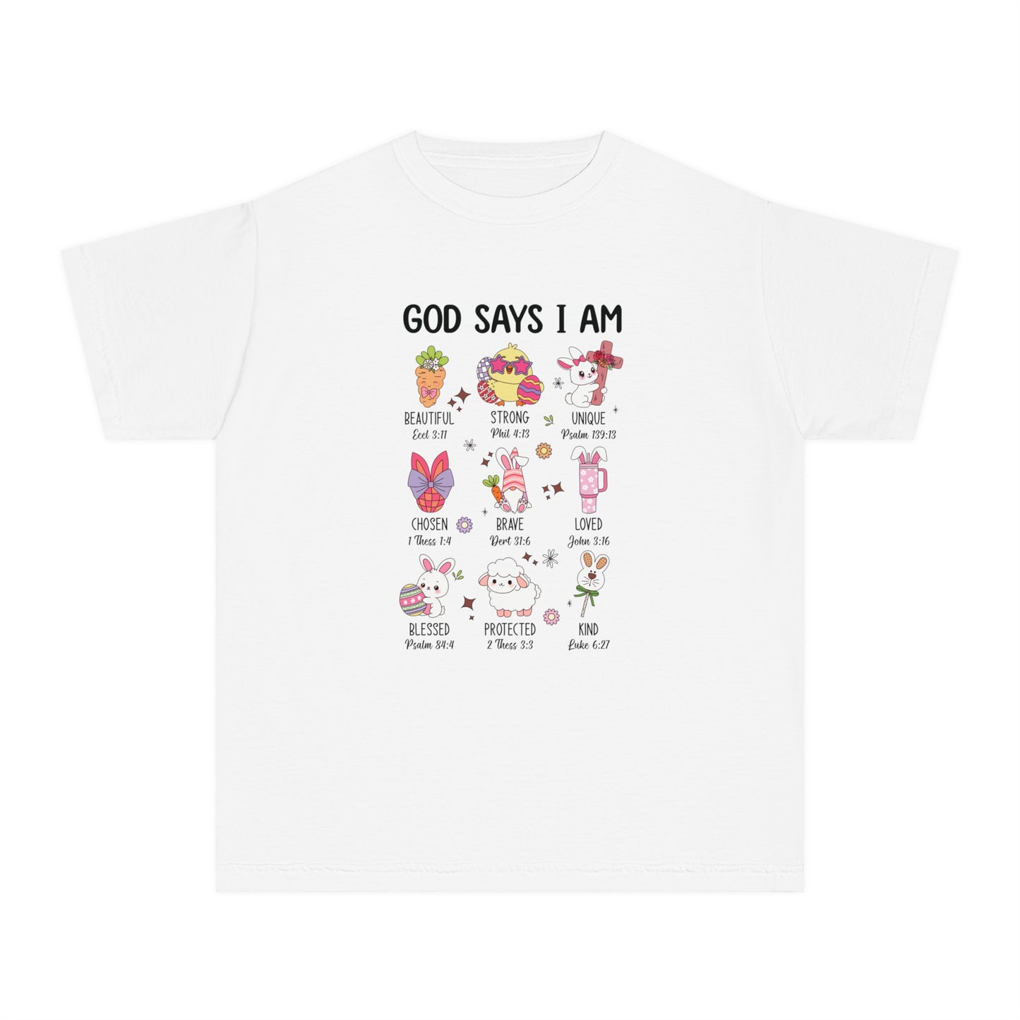 God Says I Am... Comfort Colors Youth Shirt - Christian Easter T-shirt