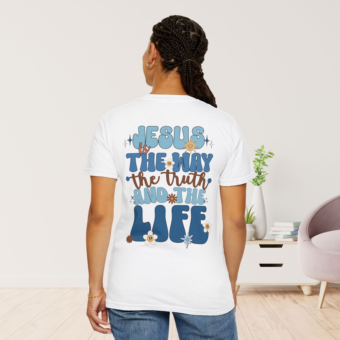 Comfort Colors Blue Jesus is the Way John 14:6 Bible Verse Christian Shirt