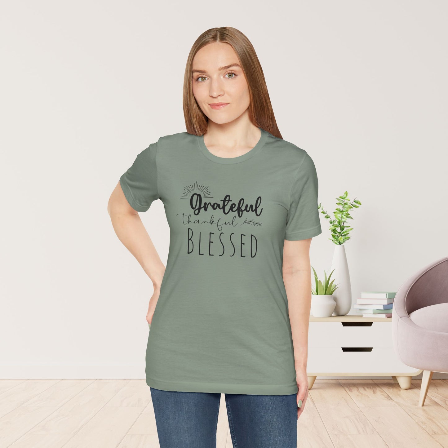 Grateful Thankful Blessed Soft Cotton Tee - Christian T-shirt