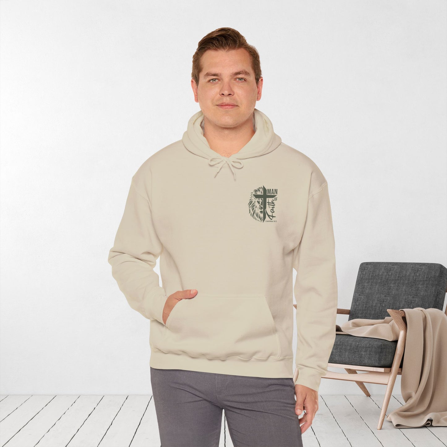 Man of Faith Christian Bible Verse Hoodie - Men's Hoodie