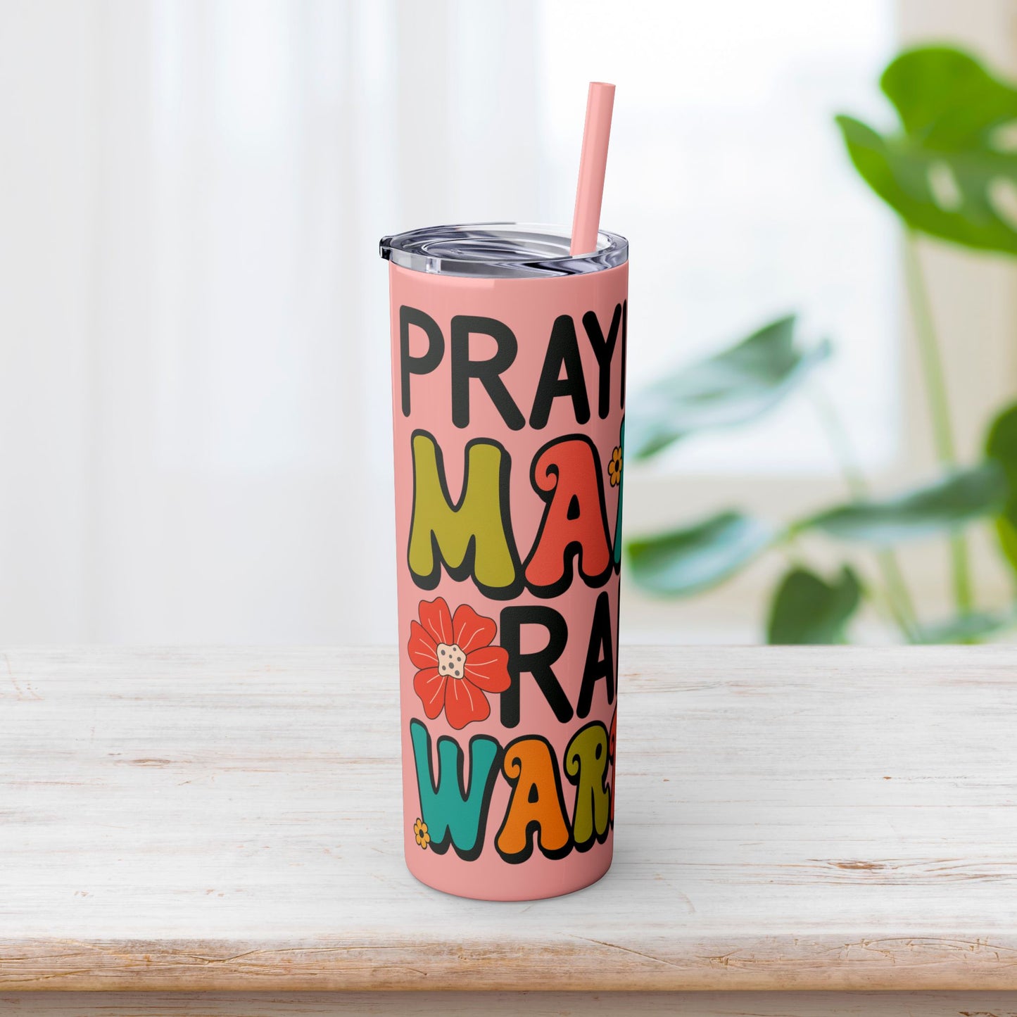 Praying Mama Raising Warriors Skinny Tumbler with Straw - 20oz