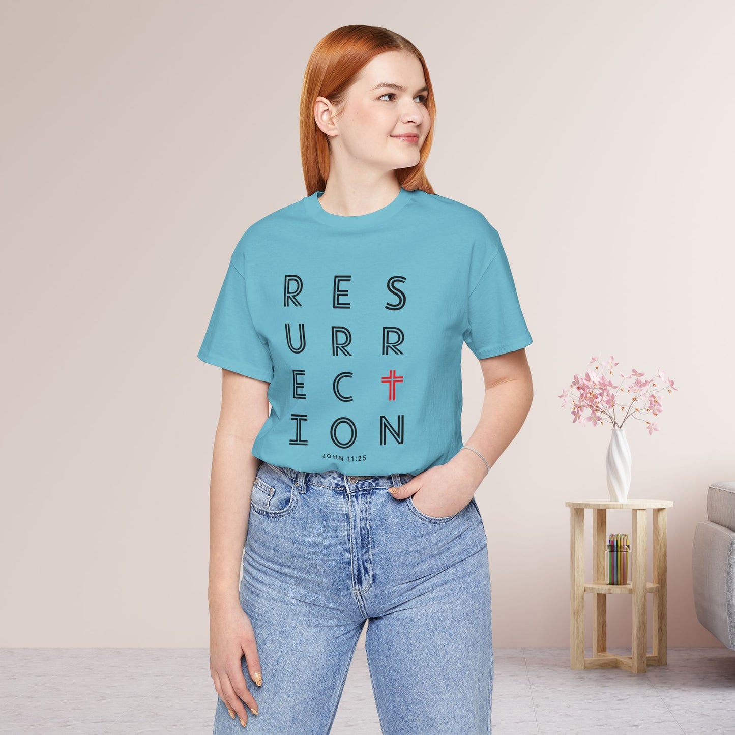 Resurrection Soft Cotton Tee - John 11:25 Bible Verse Christian Tee