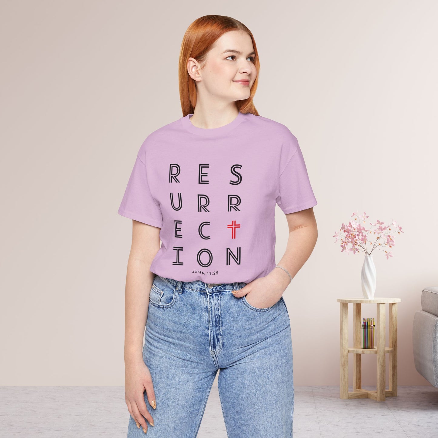 Resurrection Soft Cotton Tee - John 11:25 Bible Verse Christian Tee