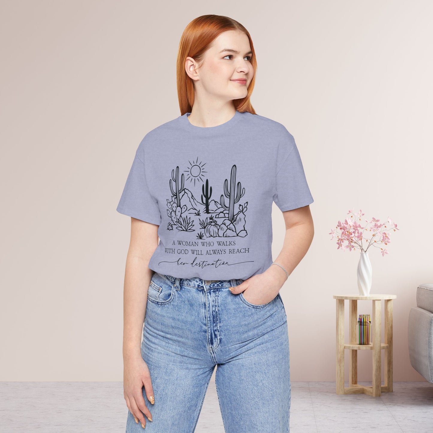 A Woman Who Walks With God Will Always Reach Her Destination Soft Cotton Tee - Christian T-shirt