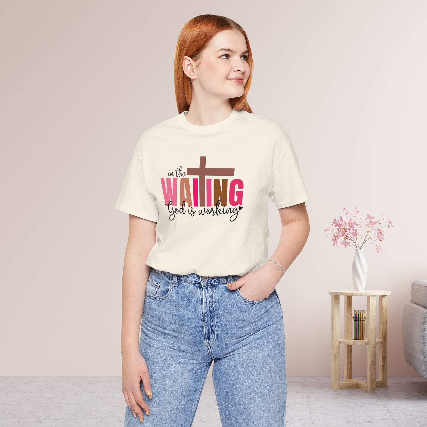 Pink In the Waiting God is Working Christian Soft Cotton Tee