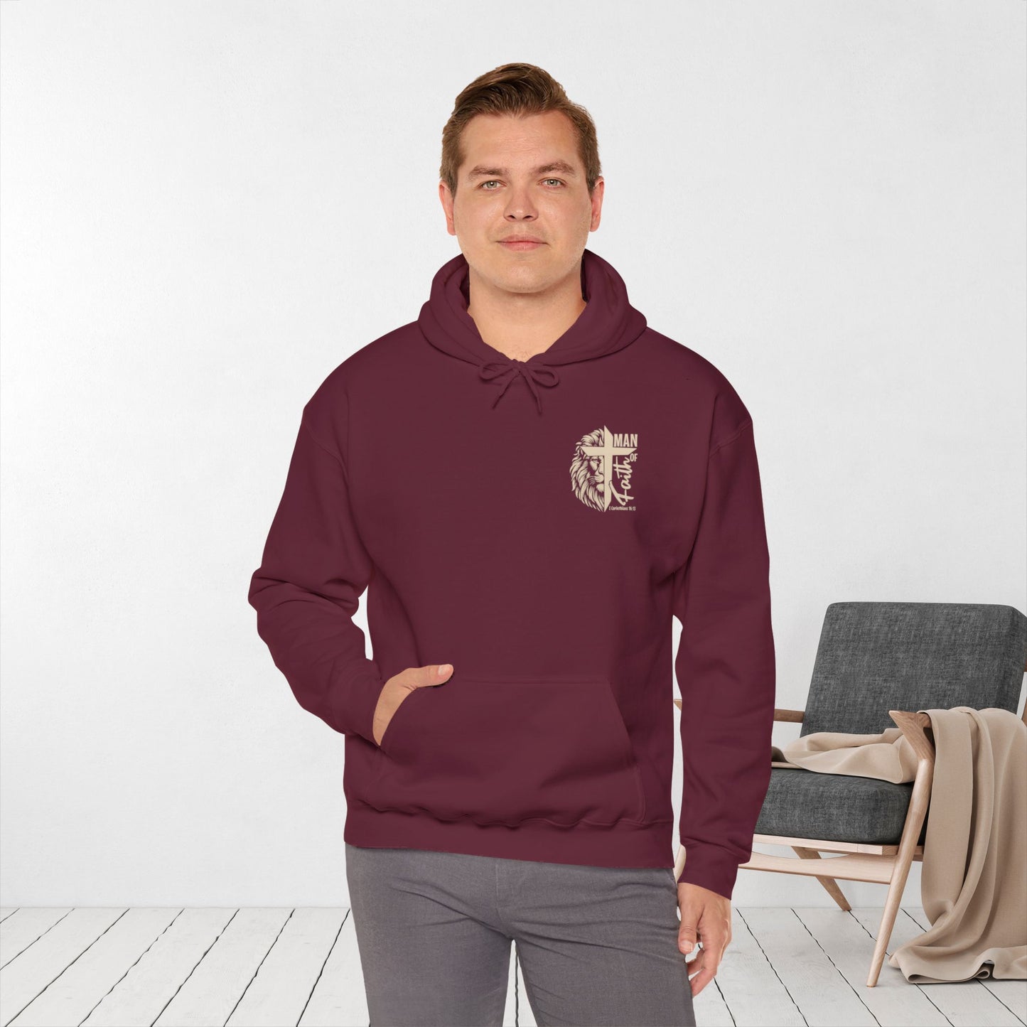 Man of Faith Christian Bible Verse Hoodie - Men's Hoodie