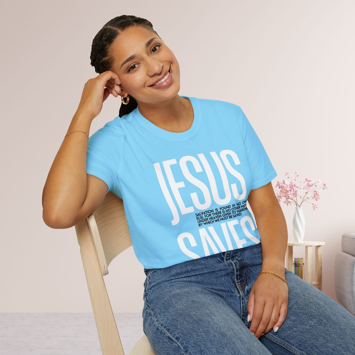 Trendy Jesus Saves Softstyle T-shirt - Acts 4:12 Bible Verse Christian T-shirt